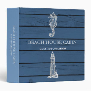 Wood Seahorse Lighthouse Beach House Guest Info 3 Ring Binder