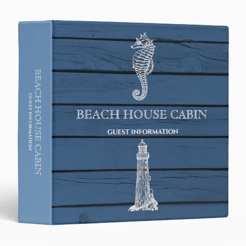 Wood Seahorse Lighthouse Beach House Guest Info  3 Ring Binder