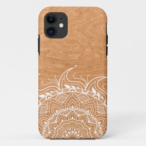 Wood shell with mandala design iPhone 11 case