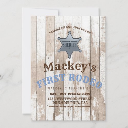 Wood  Sheriff Western First Rodeo Birthday Party Invitation