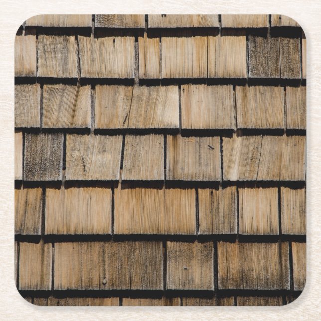 wood shingles square paper coaster (Front)