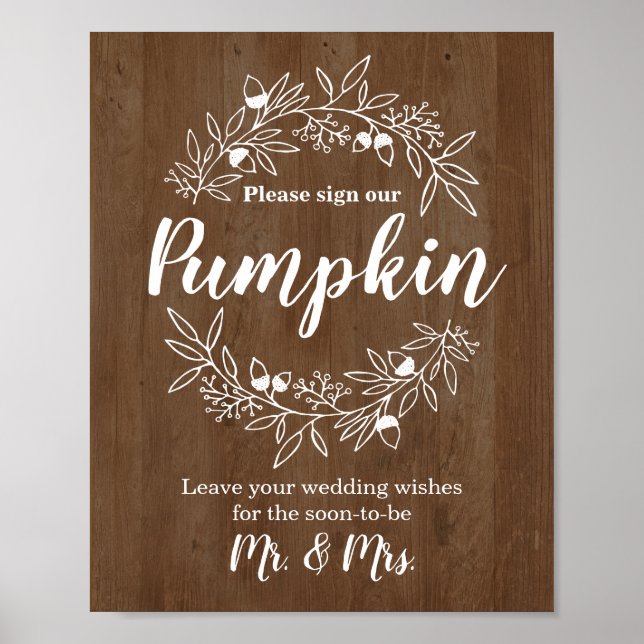 Wood Sign Our Pumpkin Wedding Engagement Guestbook (Front)