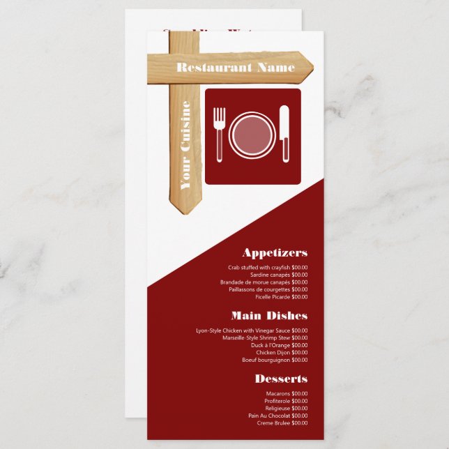 Wood Sign Table Setting, Restaurant Slimline Menu (Front/Back)