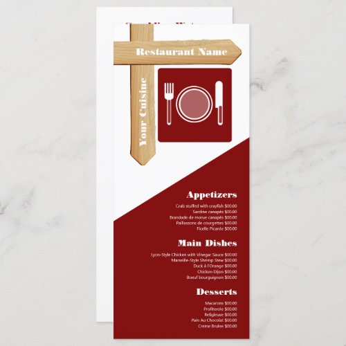 Wood Sign Table Setting Restaurant Slimline Menu