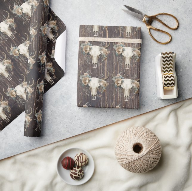 Wood skull boho western wild west collage wrapping paper (Crafts)