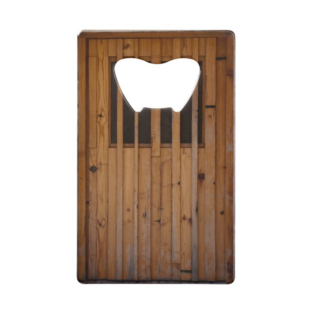 Wood Slats Beach Door Costa Brava Spain Credit Card Bottle Opener (Front)
