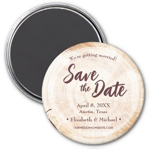 Wood Slice disc Brown Custom Wedding Magnet