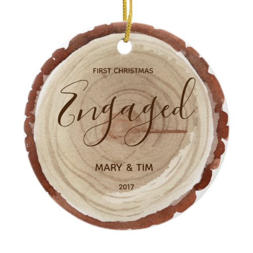 WOOD SLICE First Christmas Engaged Ornament Gift