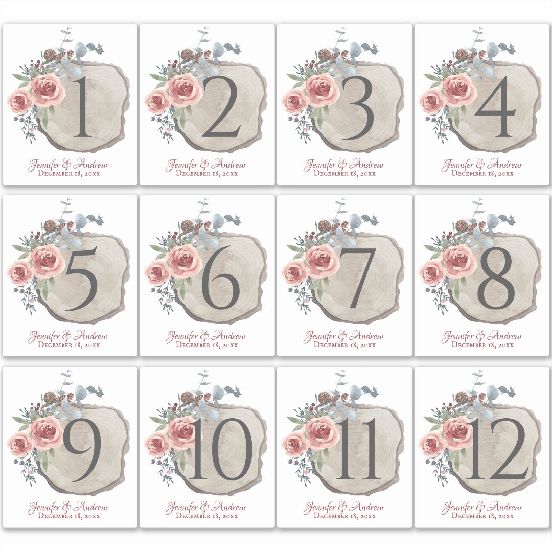 Wood Slice Rose Table Number Stickers Zazzle