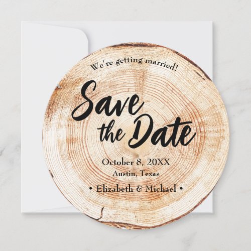 Wood Slice Tree bark ring rustic Engagement Photo Invitation