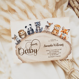 Wood Slice Woodland Baby Animals Baby Shower Invitation