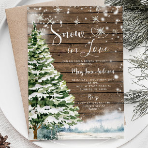 Wood Snow in Love Winter Evergreen Bridal Shower Invitation