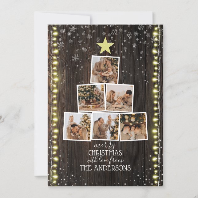 Wood, Snow & String Lights | 6-Photo Christmas Holiday Card (Front)