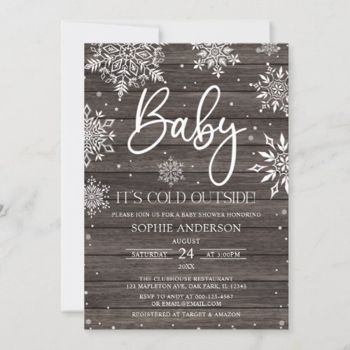 Wood Snowflake Baby Its Cold Outside Baby Shower Invitation