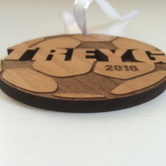 Wood Soccer Ball Ornament for Christmas Team Gifts (Bottom Front)