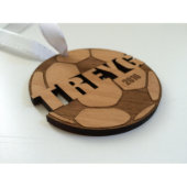 Wood Soccer Ball Ornament for Christmas Team Gifts (Side Front)