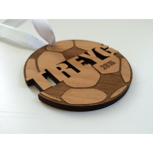 Wood Soccer Ball Ornament for Christmas Team Gifts (Side Front)