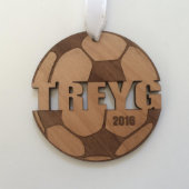 Wood Soccer Ball Ornament for Christmas Team Gifts (Front)