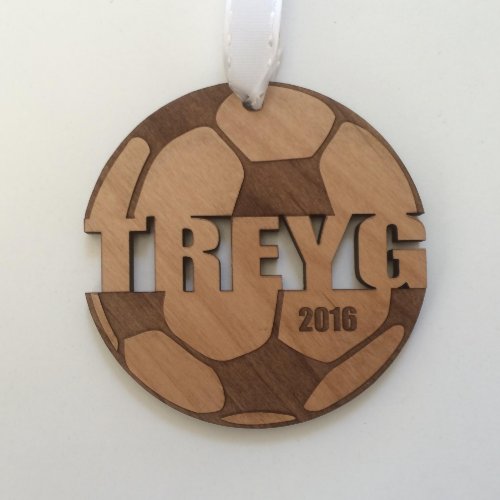 Wood Soccer Ball Ornament for Christmas Team Gifts