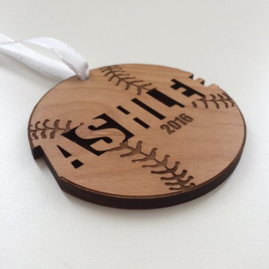 Wood Softball Ornament for Christmas Team Gifts (Side Front)