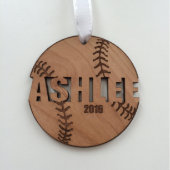 Wood Softball Ornament for Christmas Team Gifts (Front)
