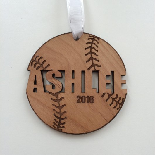 Wood Softball Ornament for Christmas Team Gifts (Front)