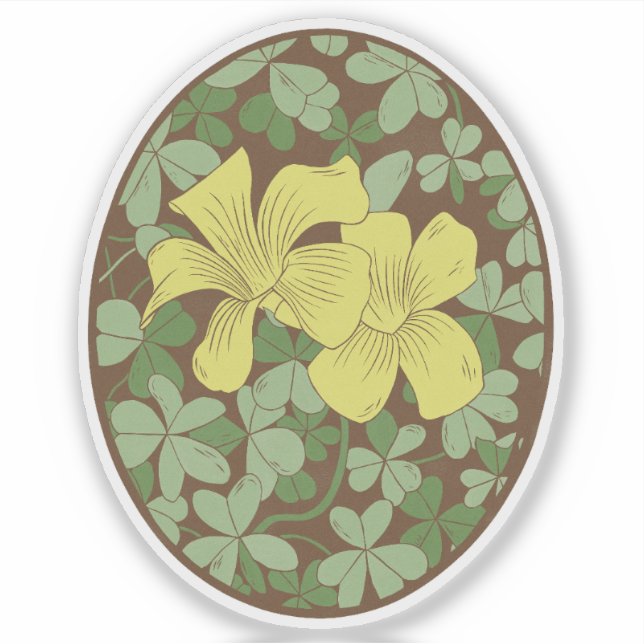 Wood Sorrel Botanical Woodblock Style Sticker (Front)