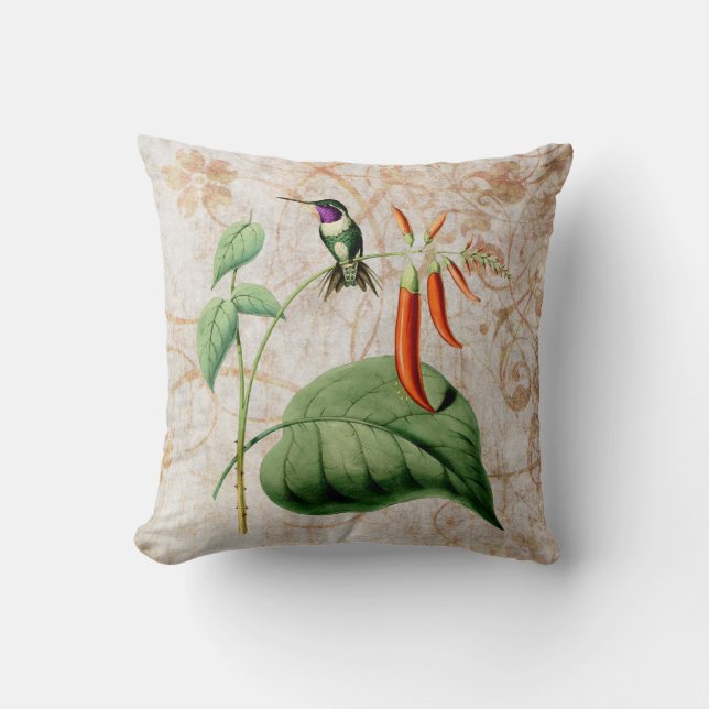 Wood Star Hummingbird Vintage Grunge Throw Pillow (Front)