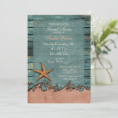 Wood Starfish Coral Rustic Beach Bridal Shower Invitation (Standing Front)