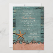 Wood Starfish Coral Rustic Beach Bridal Shower Invitation (Front)