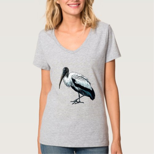 Wood Stork bird Womens V_Neck T_Shirt