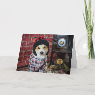 Wood Stove Corgi Christmas Card