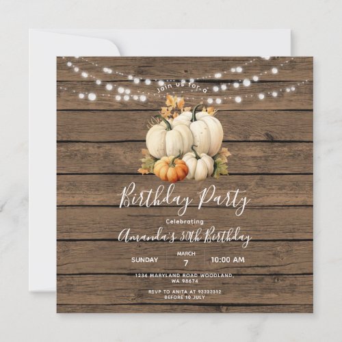 Wood String Light Pumpkin 30th Birthday Party  Invitation