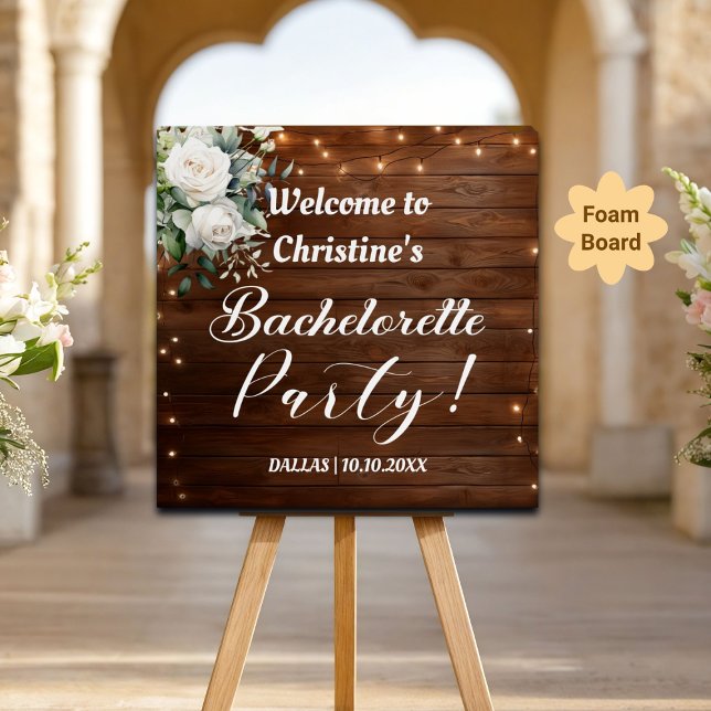Wood String Lights Bachelorette Party Welcome Foam Board (Creator Uploaded)