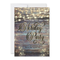 Wood string lights corporate Holiday party Invitation