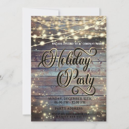 Wood string lights corporate Holiday party Invitation