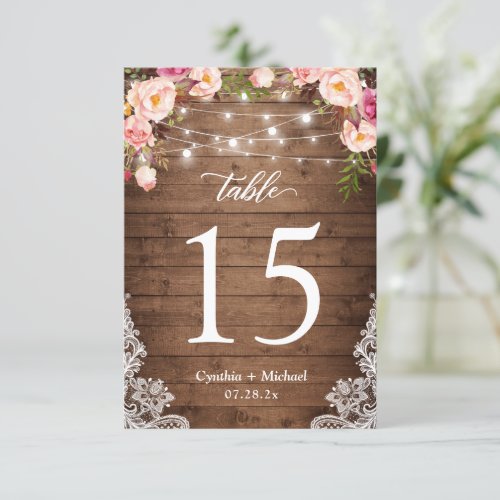 Wood String Lights Floral Wedding Table Number - Rustic Wood String Lights Floral Wedding Table Number Card. 
(1) Please customize this template one by one (e.g, from number 1 to xx) , and add each number card separately to your cart. 
(2) For further customization, please click the "customize further" link and use our design tool to modify this template. 
(3) If you need help or matching items, please contact me.