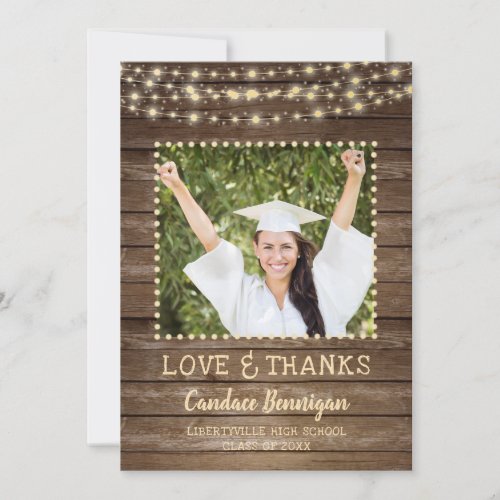 Wood String Lights Graduation Photo Thank You Announcement