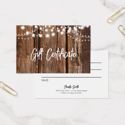Wood  String Lights Holiday Gift Certificate