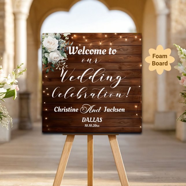 Wood String Lights Wedding Celebration Welcome Foam Board (Creator Uploaded)