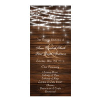 Wood string lights wedding programs