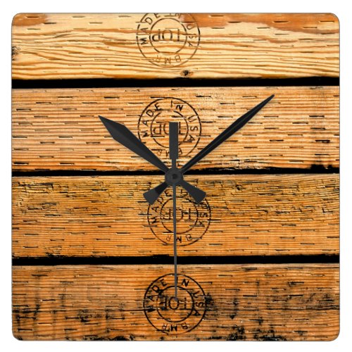 Wood Stripes Made in USA Square Wall Clock