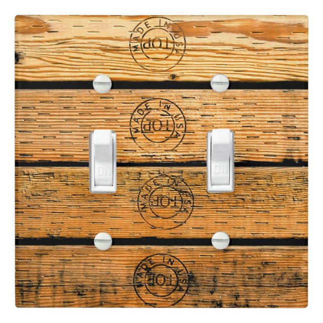 Wood Stripes with Made in USA Stamps Light Switch Cover (In Situ)