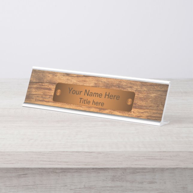 Wood Style Copper Bar Desk Name Plate (Front)