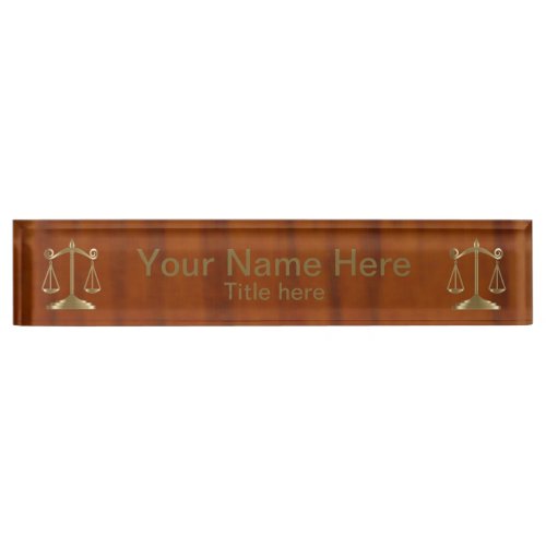 Wood Style Gold Scale of Justice Nameplate