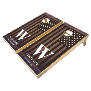 Wood Style Rustic American Flag Cornhole Set