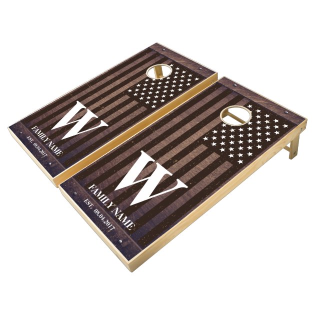 Wood Style Rustic American Flag Cornhole Set