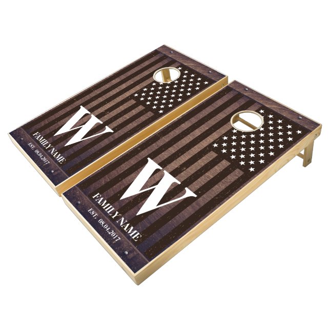 Wood Style Rustic American Flag Cornhole Set (Angled)