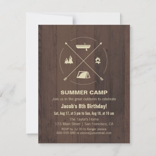 Wood Summer Camp Birthday Party Invitations