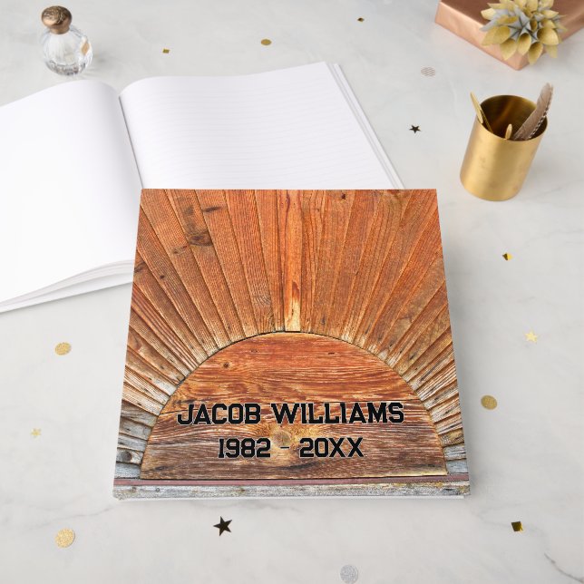 Wood Sunbeam Design Memorial Service Guest Book (Front Open)